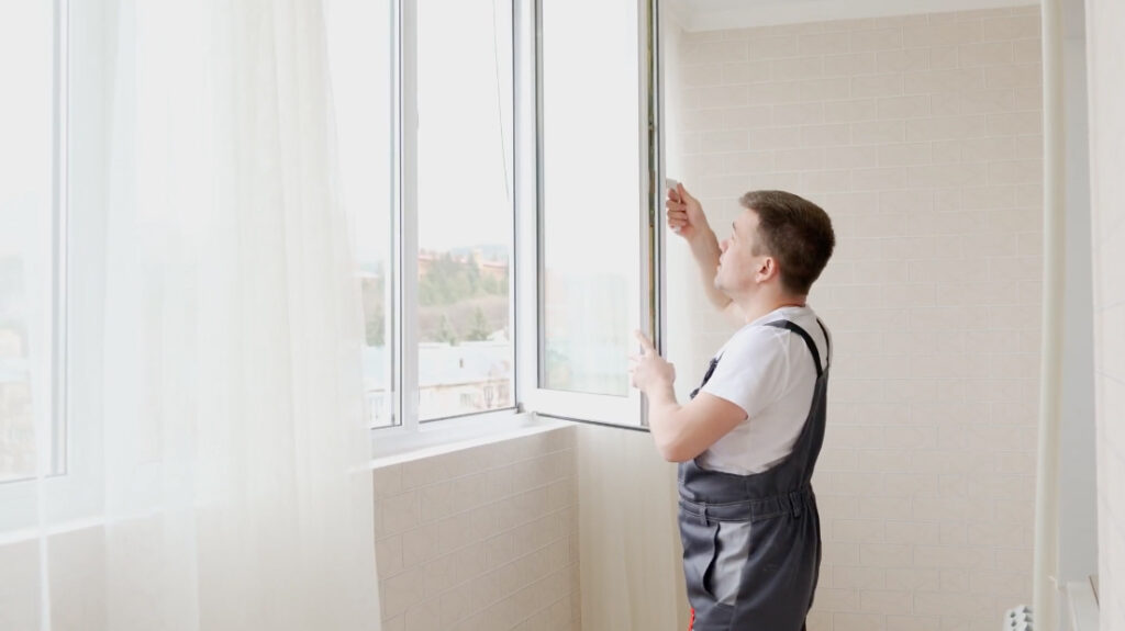 Monteur öffnet Fenster