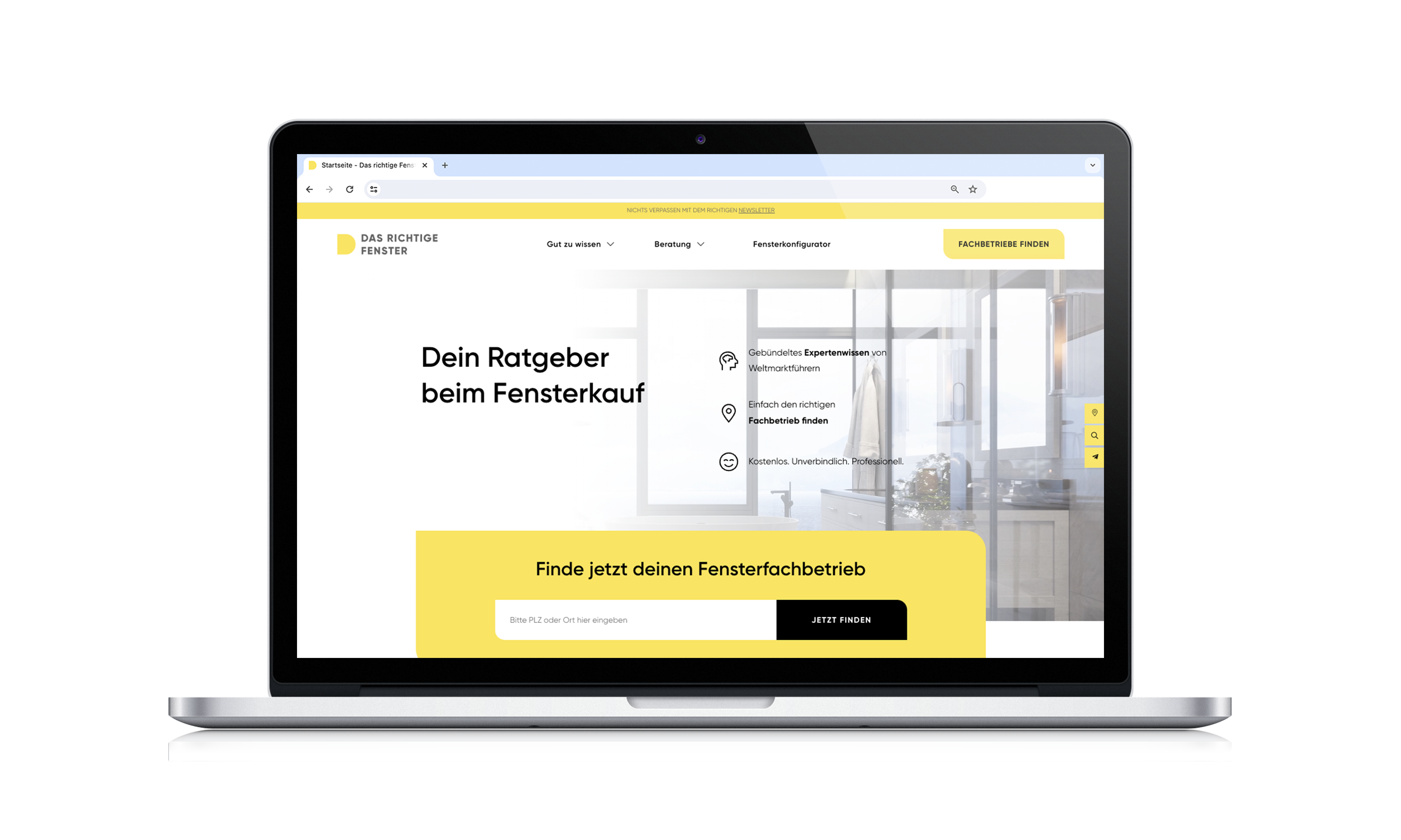 Laptop mit Internetseite von Das richtige Fenster